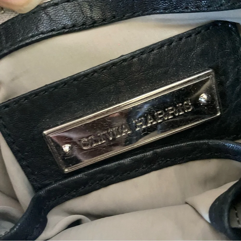 Olivia Harris Black lambskin Leather rocker rock star Hobo Satchel bag